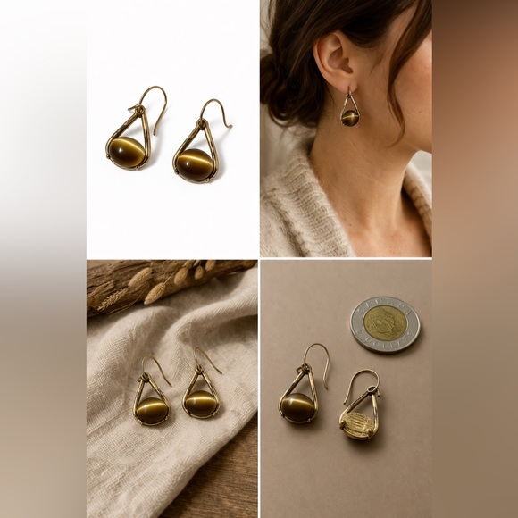 Vintage Jewelry - ✨🤎Vintage Cat’s Eye Style Drop Earrings | Gold Tone🤎✨